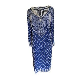 Liberty Vintage 20s Style Dress Womens 12 Pearl Embellished Scalloped Hem Flawed